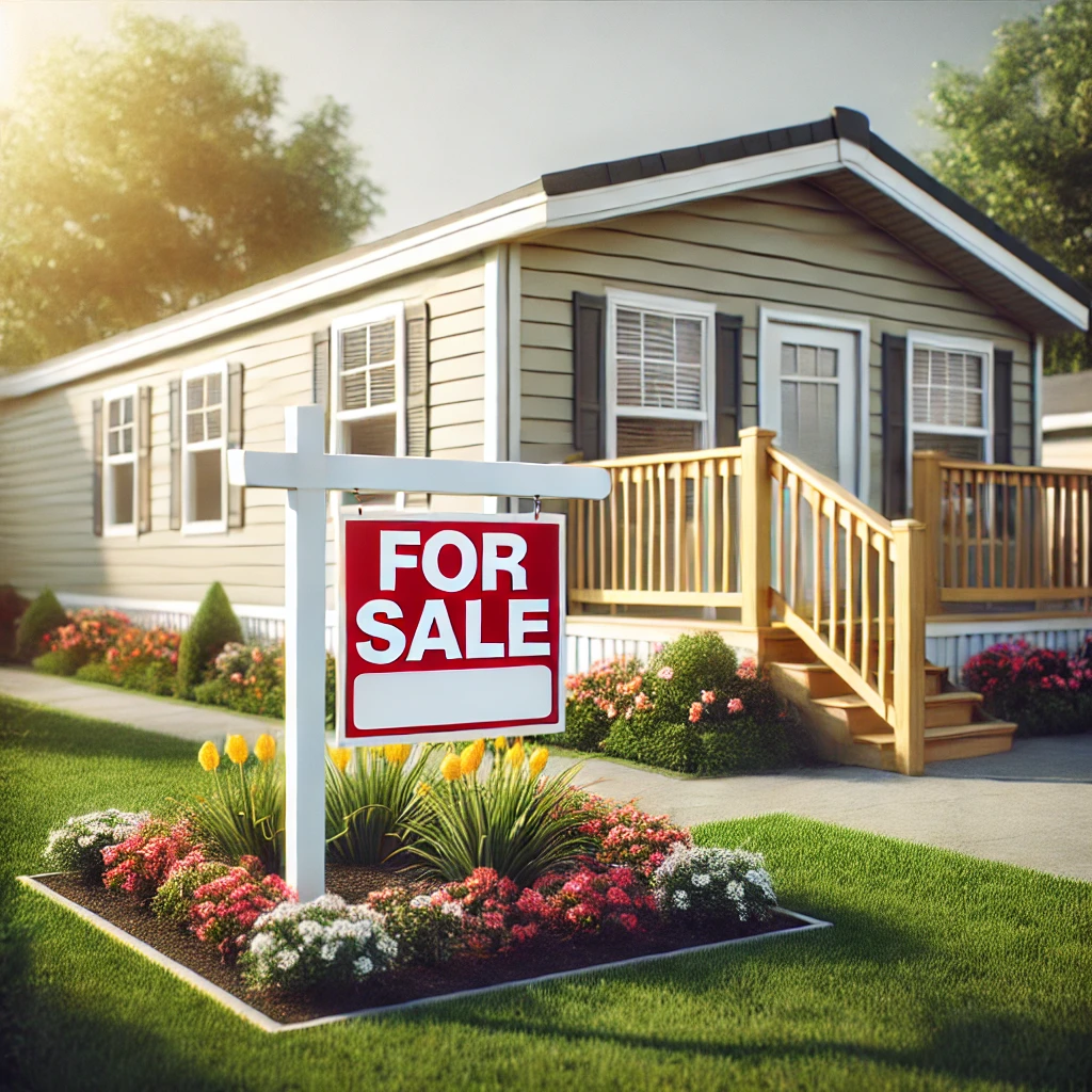 For sale sign at mobile home
